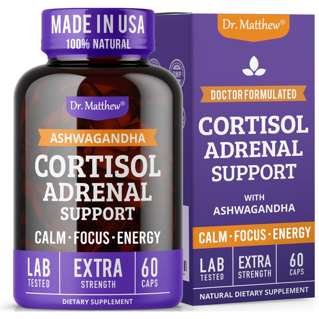 Ο Δρ Matthew Cortisol Reducer συμπλήρωμα για τις γυναίκες. Adrenal Support with Ashwagandha, Rhodiola & Ginseng – Ένα κοκτέιλ Detox για να χαλαρώσουν, να χαλαρώσουν και να ξεκουραστούν