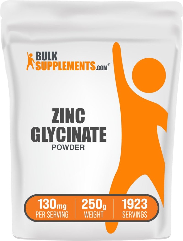 BulkSupplements.com Γλυκινικός ψευδάργυρος Σκόνη - συμπλήρωμα ψευδαργύρου, Συμπλήρωμα Ορυκτών για την υποστήριξη του ανοσοποιητικού - Χωρίς γλουτένη, 130mg ανά υπηρεσία, 250g (8,8 oz) (πακέτο του 1)