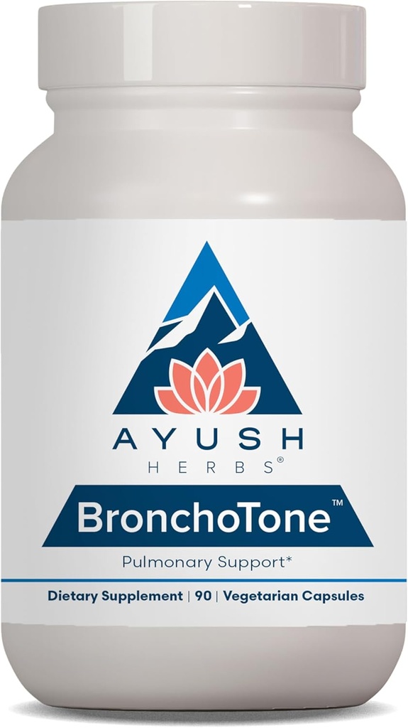 Ayush Herbs Bronchotone - Βρογχική υποστήριξη, αναπνευστικό και ανοσοποιητικό συμπλήρωμα υποστήριξης για γυναίκες & άνδρες, ενήλικες, πνευμονική φροντίδα συμπλήρωμα - 90 κάψουλες χορτοφάγων (1 κόμης)