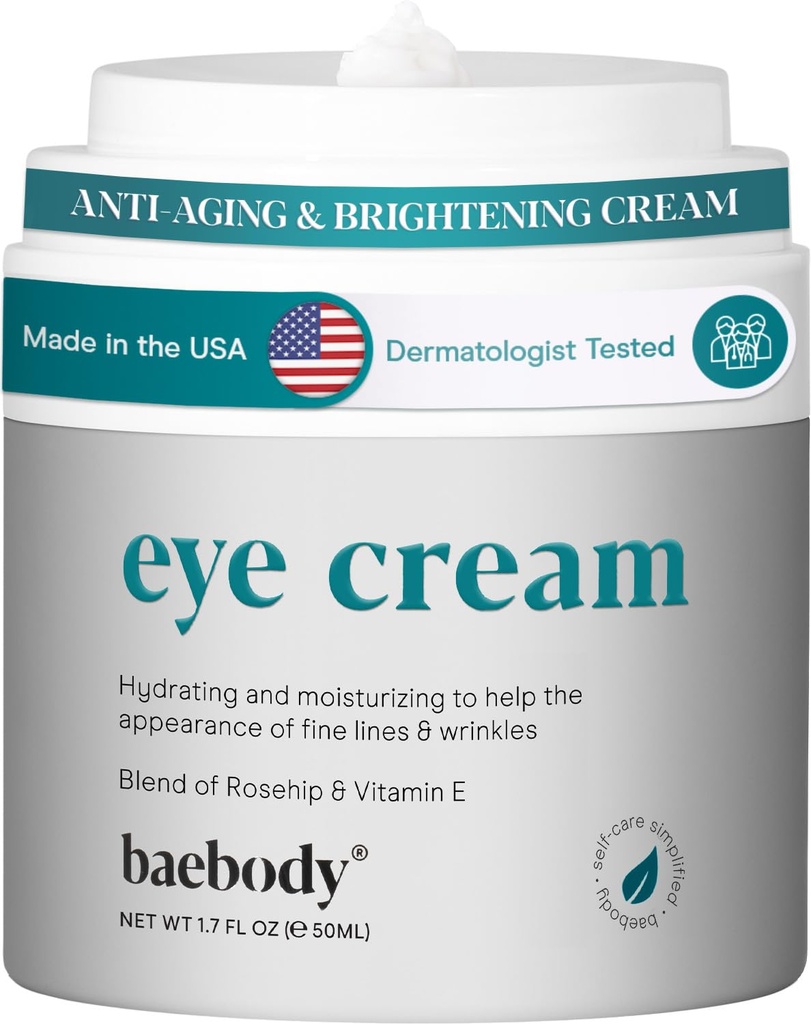 Baebody Made in USA Κρέμα ματιών - Αντιγηραντική και Ενυδατική Κρέμα ματιών για Σκοτεινούς Κύκλους και ρυτίδες - Με Ροδοχίπ και Βιταμίνη Ε (1.7 fl oz/50 ml)