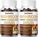 Mushroom Gummies - 10x συμπλήρωμα μανιταριών με Ashwagandha και Lions Mane (120 Chews) Nootropic Brain Supplement, Immune Support & Stress Relief (Pack of 2)