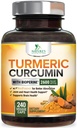 Turmeric Curcumin Supplement 2600mg - 95% Κουρκουμινοειδή με Βιολογικό Turmeric & BioPerine Black Pepper Extract για Καλύτερη Απορρόφηση, Natural Vegan Joint Support, Non-GMO, Εμφιαλωμένο στις ΗΠΑ - 240 Κάψουλες