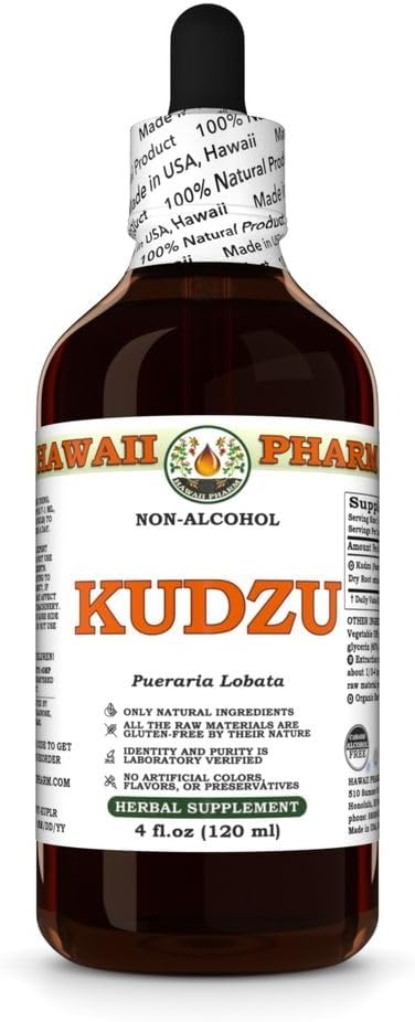 Hawaii Pharm Kudzu εκχύλισμα χωρίς αλκοόλ, Γλυκερίτης για την ευεξία του ήπατος, προωθεί τη λειτουργία της καρδιάς, υποστηρίζει καρδιαγγειακό ισοζύγιο, προστατεύει το συκώτι από την οξείδωση βλάβη, Καταπραΰνει την ένταση κεφαλής - 4 fl.oz