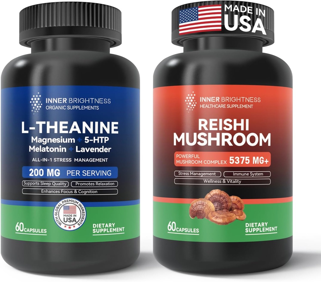 Συμπλήρωμα μανιταριών Reishi με Cordyceps + L Theanine 200mg, Μαγνήσιο, 5-HTP & μελατονίνη για τον ύπνο, την εστίαση και την διάθεση