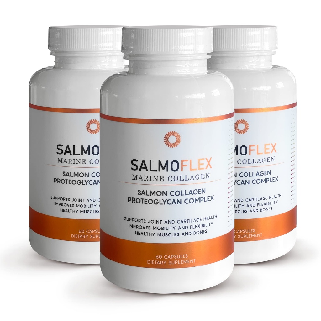 VITASEI Salmoflex Marine Collagen Peptides με Υαλουρονικό Οξύ και Βιταμίνη C, D, E - Salmon Collagen Supplement for Bone and Joint - Hair, Skin and Nails Vitamins - 60 Caps (Pack of 3)