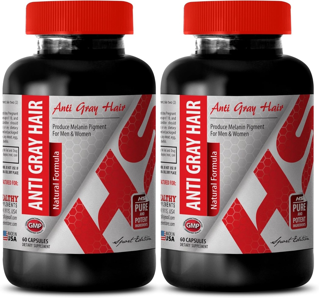 Follic Acid Organic - Anti Gray Hair Natural Formula - Βοήθεια για την προώθηση της υγείας του δέρματος (2 μπουκάλια)