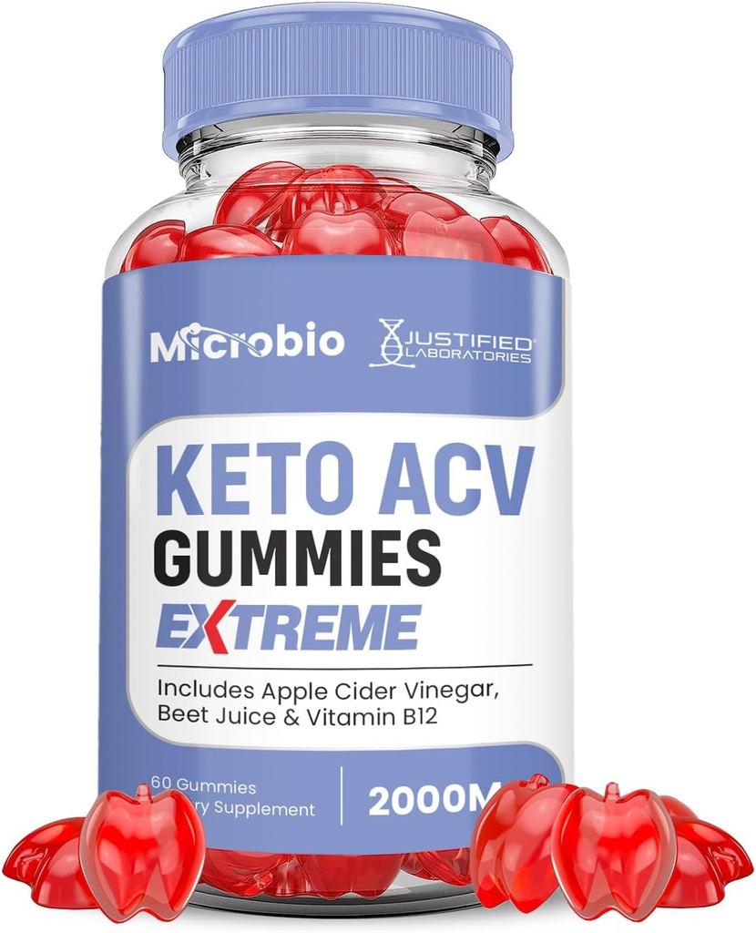 Justified Laboratories Microbio Keto ACV Gummies Extreme 2000MG Micro Bio Keto Gummies Apple Cider Vinegar Formated with Pomegranate Beet Juice Powder B12 Vegan Non GMO 60 Gummys