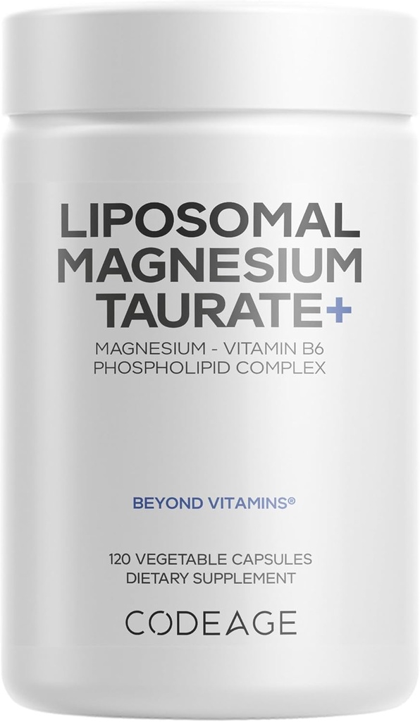 Codeage Liposomal Magnesium Taurate+ Supplement - Magnesium Taurate, Vitamin B6 as Pyridoxal 5-Phosphate, 2-Month Supply - Liposomal Delivery, Vegan, Non-GMO, Gluten-Free, 120 Capsules
