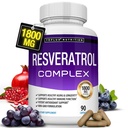 Συμπλήρωμα ρεσβερατρόλης 1800 mg Αντιοξειδωτικό Σύμπλεγμα - Πολύ ισχυρό Φυσικό Trans-Reεσβερατρόλη χάπια για υγιή γήρανση, συνολική υποστήριξη της υγείας, ανοσοποιητικό σύστημα, λειτουργία του εγκεφάλου, για άνδρες γυναίκες, 90 κάψουλες