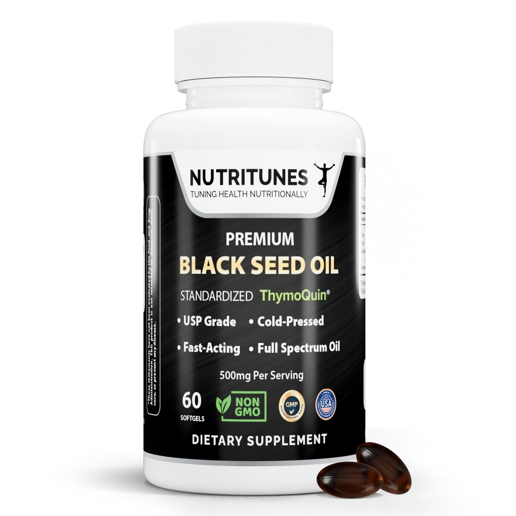 Black Seed Oil 3% Thymoquinone Standardized – Clinically Studied, USP Grade, Cold-Pressed Nigella Sativa ThymoQuin, Non-GMO – 60 Softgels