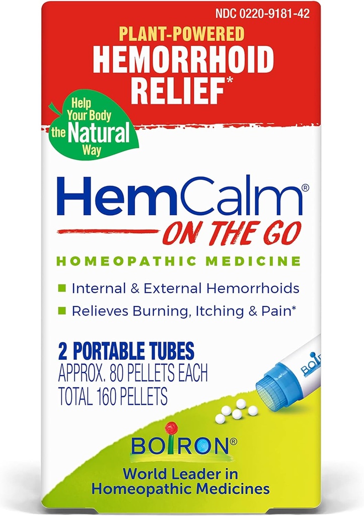 Boiron HemCalm On The Go Travel Essential for Hemorrhoid Ανακούφιση του πόνου, φαγούρα, οίδημα ή δυσφορία - 2 Count (160 Pellets)