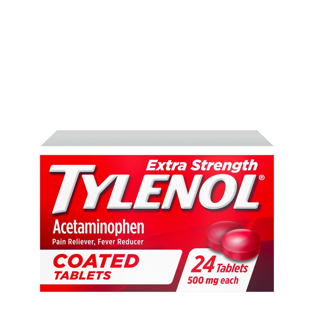 Tylenol Extra Strength Pain Reliever & Fever Reucer, Στρογγυλά Επικαλυμμένα Δισκία, 500 mg Acetaminophen Pain Relief Χάπια για Πονοκέφαλο, Οδοντόκρεμα & Μικρή Αρθρίτιδα Πόνος, 24 ct