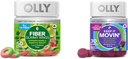 OLLY Fiber Gummy Rings, 5g Prebiotic Fiber, FOS (Fructo-ολιγοσακχαρίτες), Digestive Support, Berry Melon 50ct & Κρατήστε το Κινούμενο Relief δυσκοιλιότητα, Rhubarb, Prunes, Amla - Plum Berry Flavor - 30ct