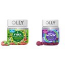 OLLY Fiber Gummy Rings, 5g Prebiotic Fiber, FOS (Fructo-ολιγοσακχαρίτες), Digestive Support, Berry Melon 50ct & Κρατήστε το Κινούμενο Relief δυσκοιλιότητα, Rhubarb, Prunes, Amla - Plum Berry Flavor - 30ct
