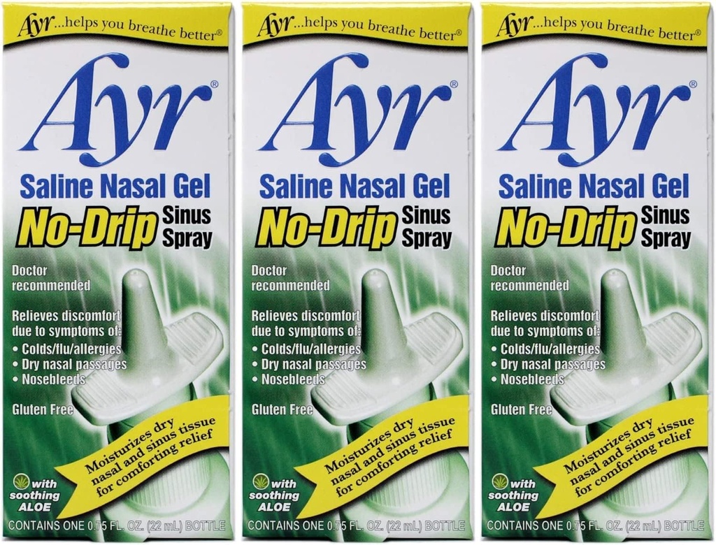 Ayr Saline Nasal Gel No-Drip Sinus Spray, 0,75 Fl Oz (Συσκευασία 3)
