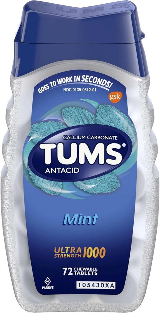 TUMS Ultra Strength μασώμενα αντιόξινα δισκία για ανακούφιση από εγκαύματα, μέντας - 72 μέτρα