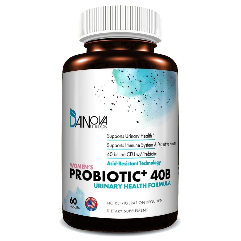 Dainova Probiotics για τις γυναίκες Κολπική υγεία, ουρολοίμωξη, μόλυνση της ζύμης & UTI I 40 Bil CFU Ενεργά πρεβιοτικά και προβιοτικά για τις γυναίκες I Ράφιο-σταθερό I οξύ-resistant I 60 Caps