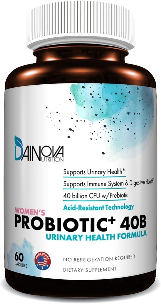 Dainova Probiotics for Women Vaginal Health, Urinary Tract Health, Yeast Infection & UTI I 40 Bil CFU Active Prebiotics and Probiotics for Women I Shelf-Stable I Acid-Resistant I 60 Caps