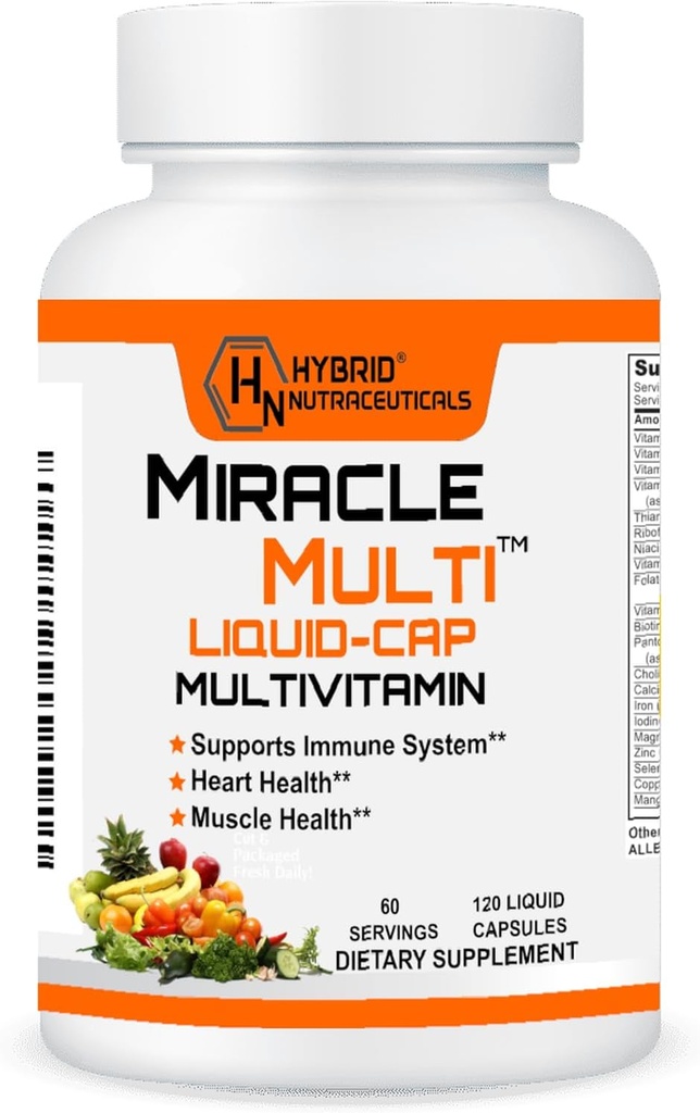 MiracleMulti Liquid Multivitamin Capses for Men & Women - Ολοκληρωμένο πλήρες συμπλήρωμα βιταμίνης & ορυκτών τροφίμων με CoQ10, B12, 42 Superfood Enzyme - 120 Softgels
