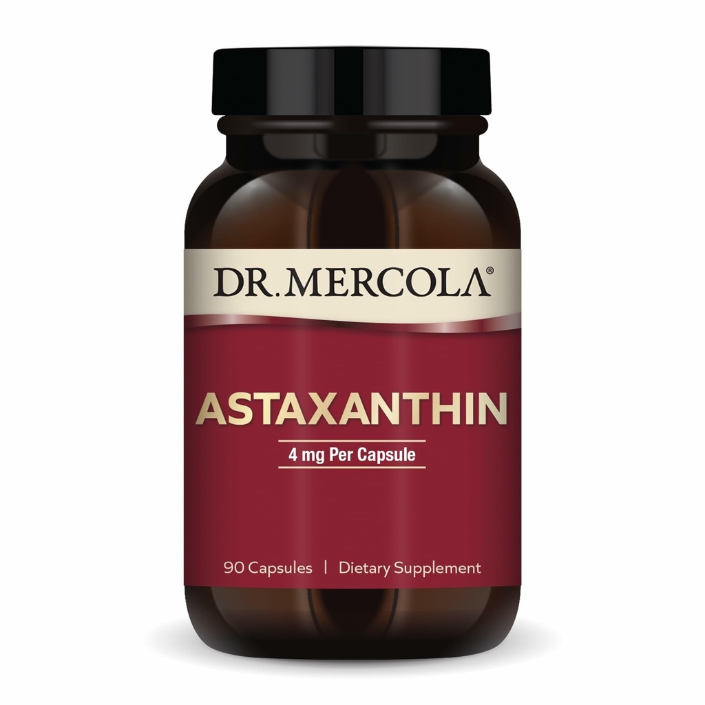 Dr. Mercola Organic Astaxanthin - 4 mg Ασταξανθίνη - Ισχυρή Αντιοξειδωτική Υποστήριξη - Βιολογικό εκχύλισμα μικροφυκών - Μη ΓΤΟ, Χωρίς Γλουτένη & Χωρίς Σόγια - 90 κάψουλες (90 σερβιρίσματα)