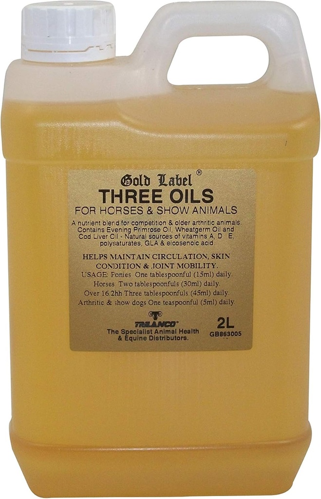 Τρία έλαια, συμπλήρωμα αλόγου, Gold Label, Cod Liver Oil, Evening Primrose Oil, Wheatgerm Oil, 2 Λίτρες