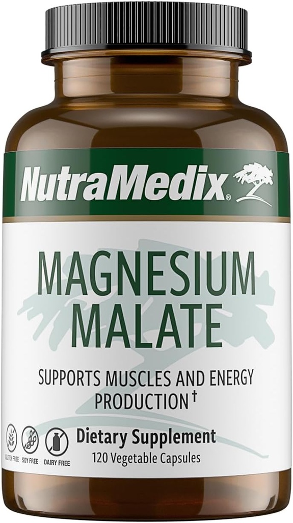 NutraMedix Magnesium Malate Energy Supplements - Βιοδιαθέσιμο μαγνήσιο για ύπνο, ανοσοποιητική υποστήριξη & κοινή υγεία - Vegan, μη γλουτένη & συμπληρώματα μαγνησίου δωρεάν (120 κάψουλες χορτοφάγων)