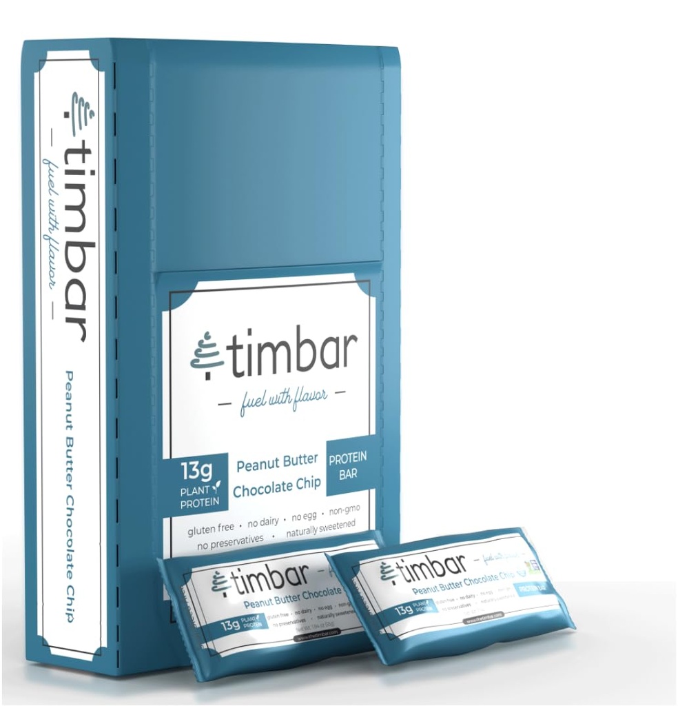 timbar Protein Bars 12 Συσκευασία με βάση το φυτό - Ενέργεια & Καρυδιά Bars με 13g πρωτεΐνη 