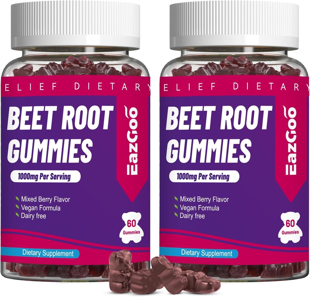 Beet Root Gummies, Beet Root Soft Chews with Beetroot, Grape Seed Extract & Beet Root Powder, Vegan, Non-GMO, 120 Count