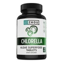 Zhou Chlorella Tablets - Chlorella Supplement, Chlorophyl Vitamins, Pure Green Algae Superfood, Nutrient Rich Super Food Hills, Broken Cell Wall - 120 Vegan Tablets