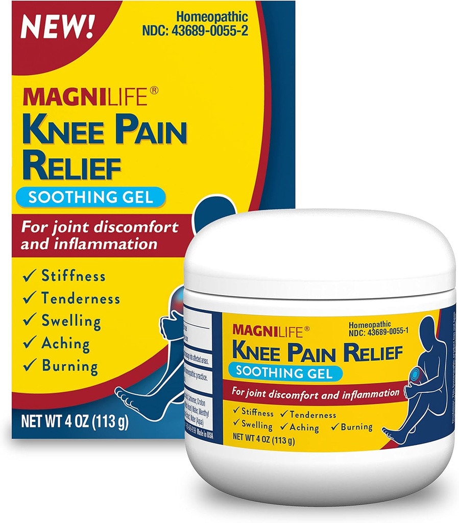 MagniLife Knee Pain Relief Soothing Gel, Reduces Swelling & Inflammation of Sore Muscles, Joint Discomfort, Injuries - All-Natural Arnica - 4oz.