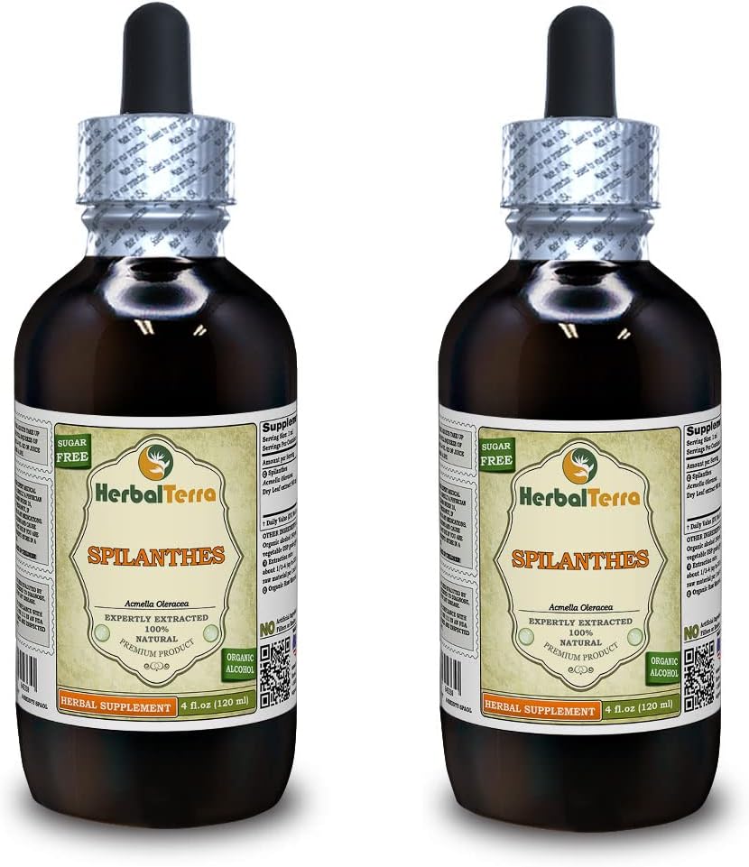 Σπιρανθές (Acmella oleracea) Βάμμα, Βιολογικά Αποξηραμένα Φύλλα, Λουλούδια και Βτέχες Υγρό Εκχύλισμα (Όνομα: HerbalTerra, Περήφανα Κατασκευασμένο στις ΗΠΑ) 2x4 fl.oz (2x120 ml)
