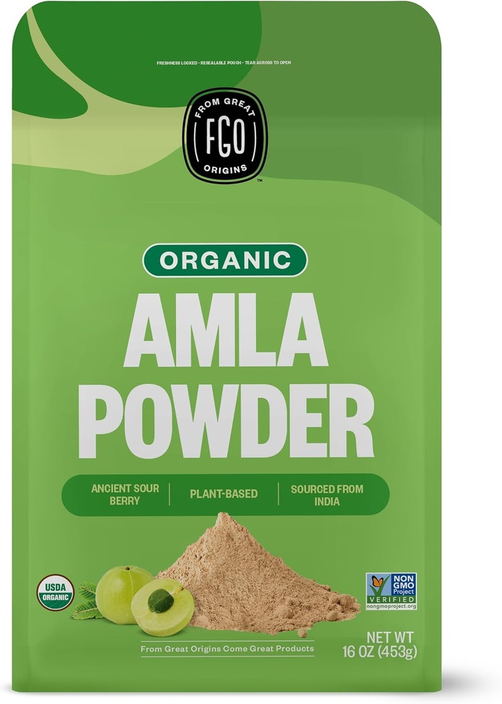 FGO Organic Amla Powder (Αμαλάκι), 100% Ακατέργαστη από την Ινδία, 16oz (πακέτο του 1)