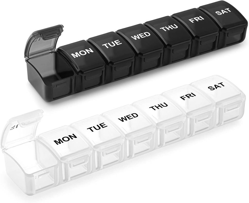 Μικρός διοργανωτής χάπι 2 φορές την ημέρα, 2 Pack 7 Day Pill Box 1 Χρόνος την ημέρα, Ταξίδι φιλικό ημέρα νύχτα Βιταμίνη Organizer, Weekly AM Pill Case Container