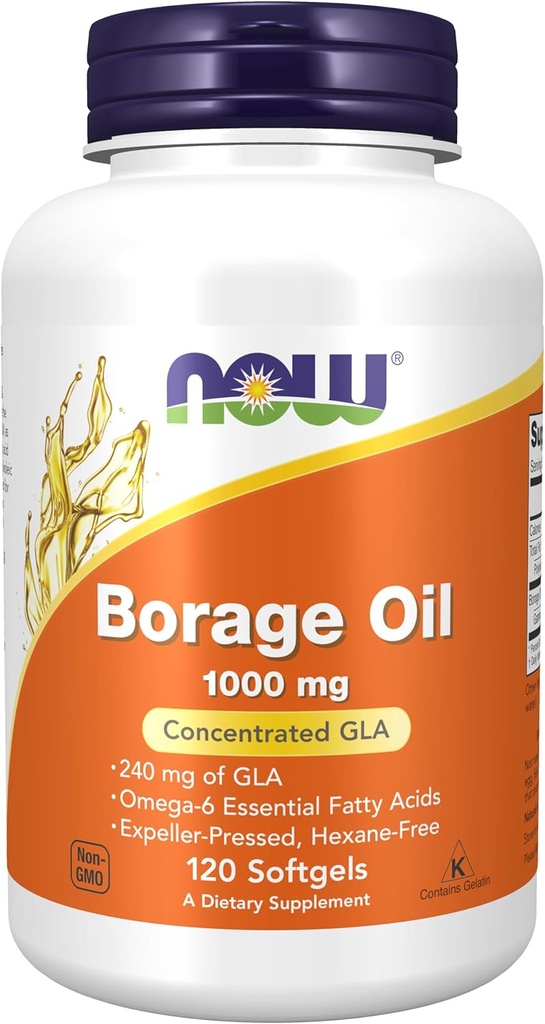 NOW Συμπληρώματα Τροφίμων, Borage Oil 1000 mg με 240mg GLA (Gamma Linolenic Acid), 120 Softgels