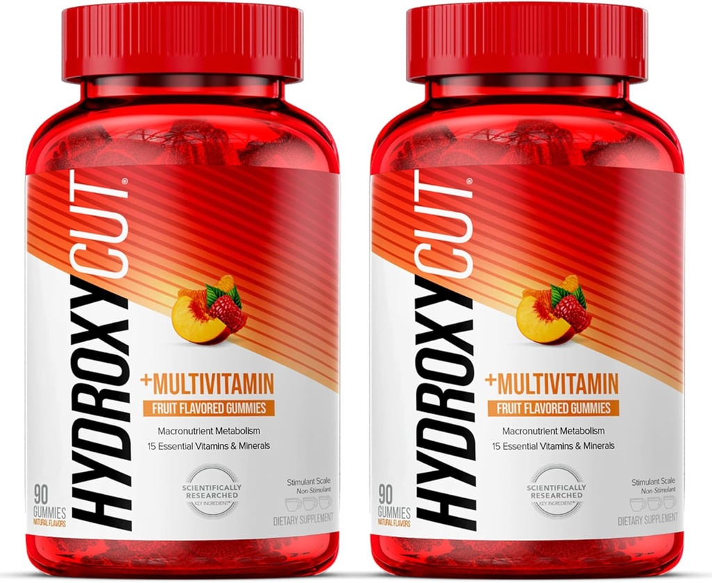 Hydroxycut Gummies (Pack of 2) - 99% Caffeine Free - Μεταβολίστε Καρβίδια, Πρωτεΐνη & Λιπαρά - Περιλαμβάνει 15 Ουσιώδεις Βιταμίνες & Ορυκτά - για γυναίκες & άνδρες