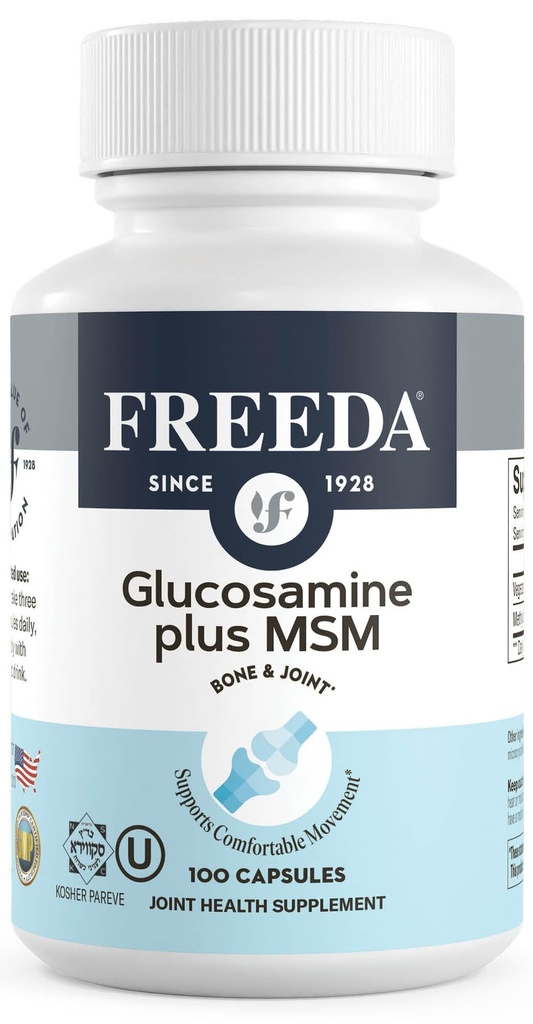 FREEDA Glucosamine MSM – Vegan Κοινή ευελιξία και κινητικότητα συμπλήρωμα – χορτοφαγική γλυκοσαμίνη χωρίς κέλυφος – Υποστηρίζει κοινή λειτουργία – τρίτο μέρος δοκιμαστεί – (100 κάψουλες)