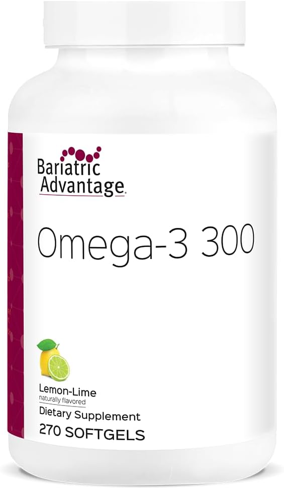 Bariatric Advantage Omega-3 300 EPA DHA Fish Oil Capsules, Concentrated Source of Fatty Acids from Sustainably Sourced Cold Water Fish - Lemon Lime, 270 Softgels