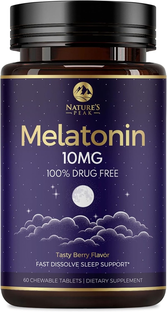 Μελατονίνη 10mg Γρήγορα Συμπληρώματα Διάλυσης, Συμπλήρωμα Υποστήριξης Ύπνου για Ενήλικες - Επιπλέον Δύναμη 10 mg Δισκίο Μελατονίνης για Αναπαύσιμη Υποστήριξη Ύπνου, Γεύσεις Φράουλας, Χωρίς Ζάχαρη Μη-ΓΤΟ - Εξήντα ημέρες Προμήθεια