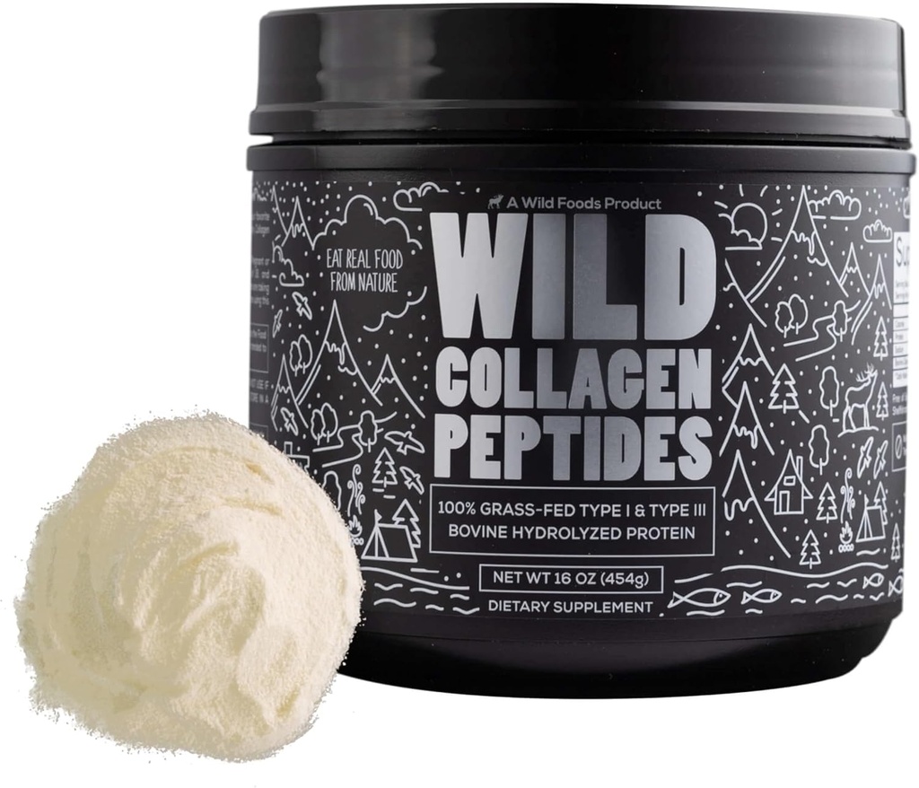 Wild Foods Collagen Peptides Powder – 16 oz Grass-Fed Hydrolyzed for Skin, Hair, Nails Support – Unflavored & Easy to Mix – Non-GMO, Made in USA Collagen Powder for Women and Men