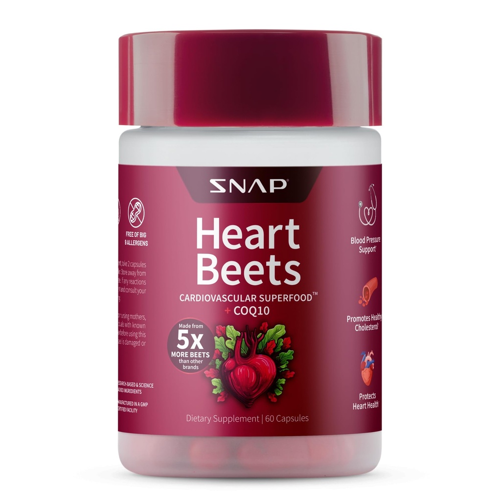 Συμπληρώματα Heart Beets κάψουλες με CoQ10, Cardiaγγειακό συμπλήρωμα υποστήριξης για άνδρες και γυναίκες, Superfood Made with 5X More Beets, Heart Health, Circulation & Cholesterol Support, 60 κάψουλες