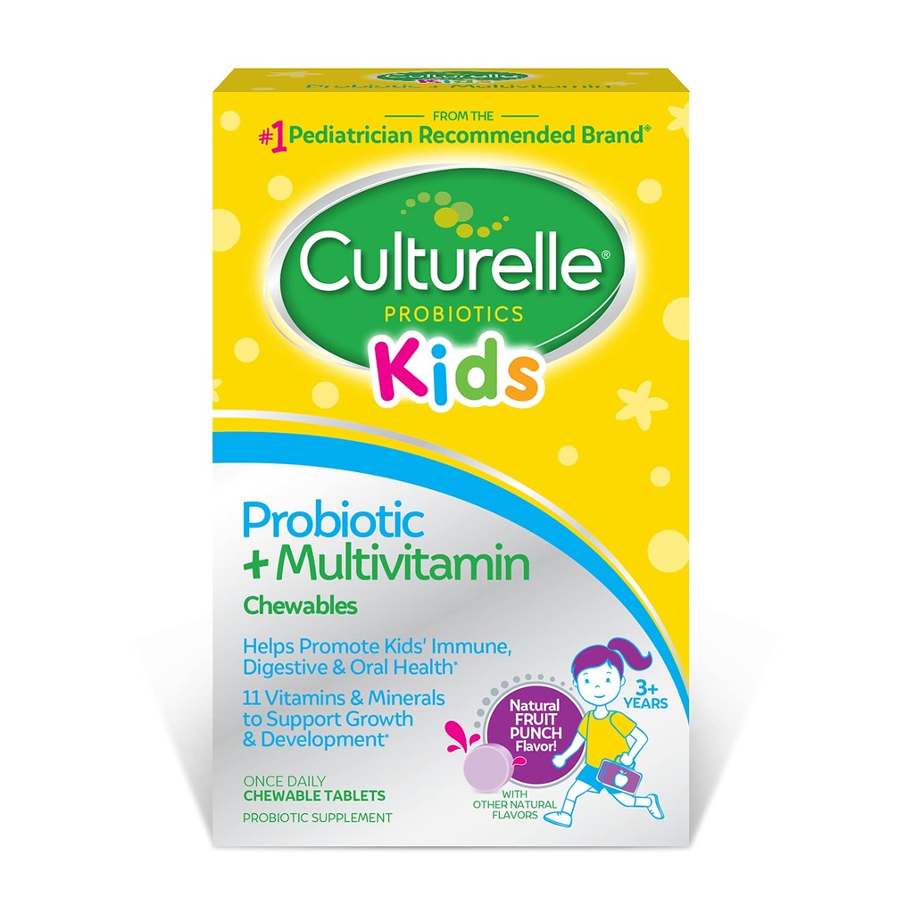 Culturelle Kids Probiotic + Complete Multivitamin Chewable Για Παιδιά, Ηλικίες 3+, 30 Count, Digestive Health, Στοματική Υγεία & Ανοσολογική Υποστήριξη - Με 11 Βιταμίνες & Ορυκτά, συμπεριλαμβανομένης της Βιταμίνης C, D3 & Ψευδάργυρος
