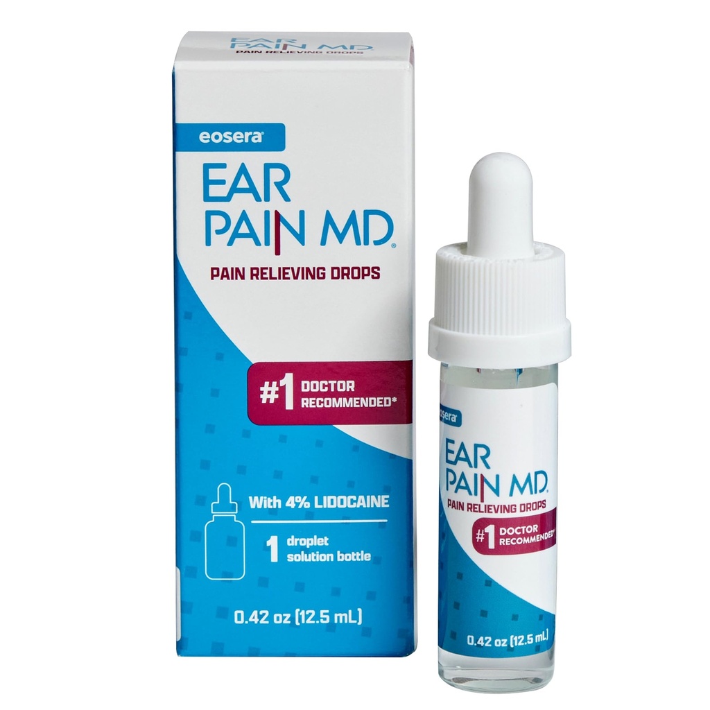Eosera Ear Pain MD® - 4% Λιδοκαΐνη Αυτικές σταγόνες για τη μέγιστη αντοχή του πόνου ανακούφιση - Γρήγορη δράση, Numbing θεραπεία του αυτιού για ενήλικες & παιδιά (12, 5 mL)