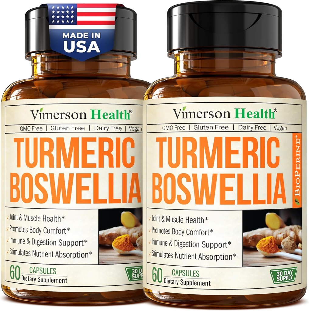 Turmeric Curcumin Supplement with Boswellia Serrata, Ginger Root, Organic Turmeric Powder & Black Pepper - 95% Curcuminoids Turmeric Supplement with Boswellia Extract - Χωρίς γλουτένη Tumeric Caps 2-Pack