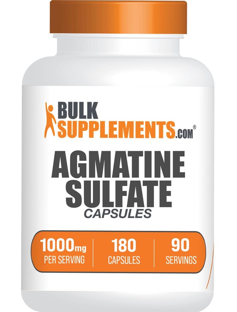 BulkSupplements.com Θειικά Αγκματίνης Κάψουλες - Συμπλήρωμα οξειδίου του αζώτου, Συμπλήρωμα Αγκματίνης - Χωρίς γλουτένη, 2 κάψουλες ανά υπηρεσία, 180 Count (πακέτο του 1)