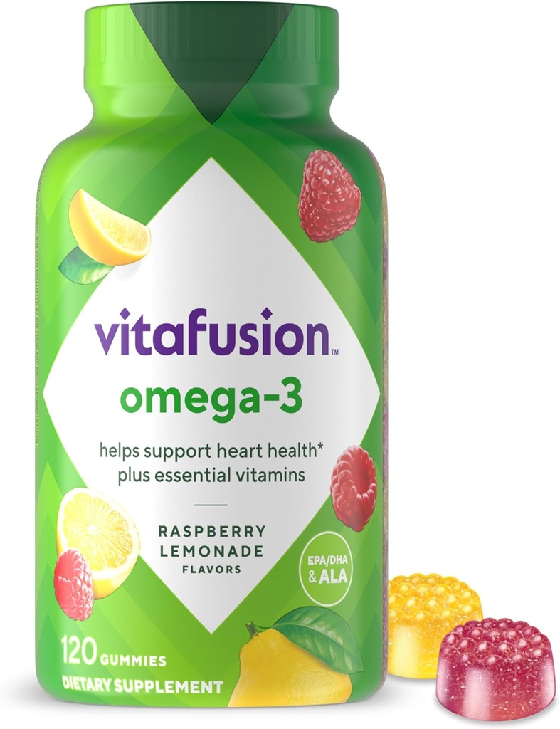 Vitafusion Omega-3 Gummy Vitamins, Berry Lemonade Flavored, Heart Health Vitamins(1) Με Omega 3 EPA/DHA και Βιταμίνες A, C, D και E, America’s Number 1 Vitamin Brand, 60 Day Supply, 120 Count