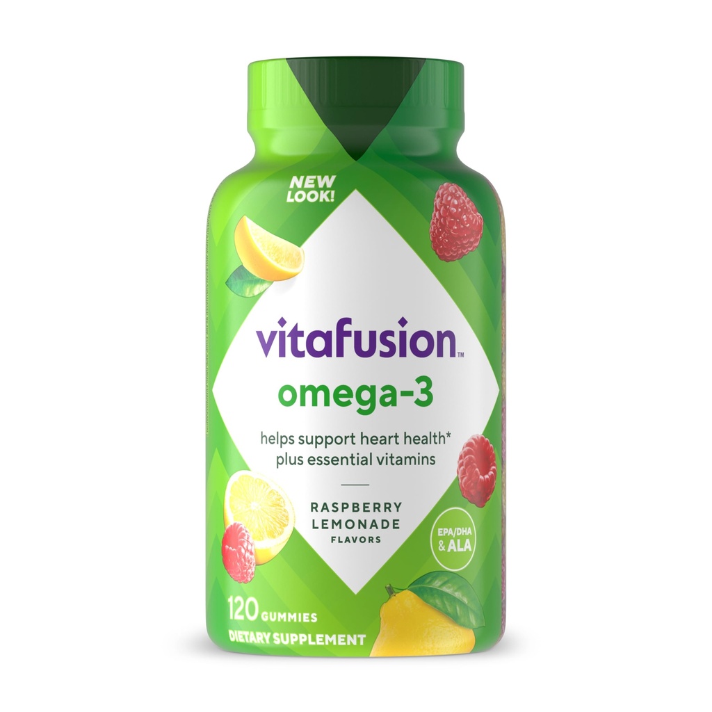 Vitafusion Omega-3 Gummy Vitamins, Berry Lemonade Flavored, Heart Health Vitamins(1) Με Omega 3 EPA/DHA και Βιταμίνες A, C, D και E, America’s Number 1 Vitamin Brand, 60 Day Supply, 120 Count