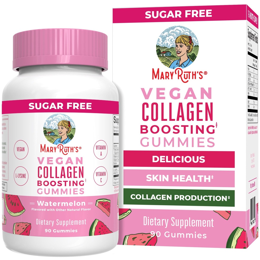 MaryRuth Organics Vegan Collagen για γυναίκες & άνδρες, Collagen Ενισχύοντας Gummies, φροντίδα του δέρματος, λυσίνη, βιταμίνη C, βιταμίνη Α, Amla, συμπλήρωμα για τα μαλλιά & δέρμα, Vegan, μη-GMO, Χωρίς γλουτένη, 90 Σερβιέτες