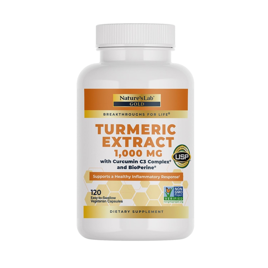 Nature's Lab Turmeric Curcumin C3 Complex 1000mg - Turmeric Extract 1000mg & BioPerine 5mg Standardized to 95%, Προωθεί Καρδιαγγειακή, Ανοσοποιητική, Κοινή, Υγεία του δέρματος - 120 Κάψουλες (60 Ημέρα προσφοράς)