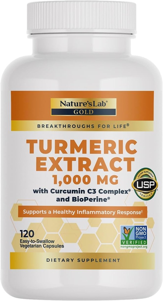 Nature's Lab Turmeric Curcumin C3 Complex 1000mg - Turmeric Extract 1000mg & BioPerine 5mg Standardized to 95%, Προωθεί Καρδιαγγειακή, Ανοσοποιητική, Κοινή, Υγεία του δέρματος - 120 Κάψουλες (60 Ημέρα προσφοράς)