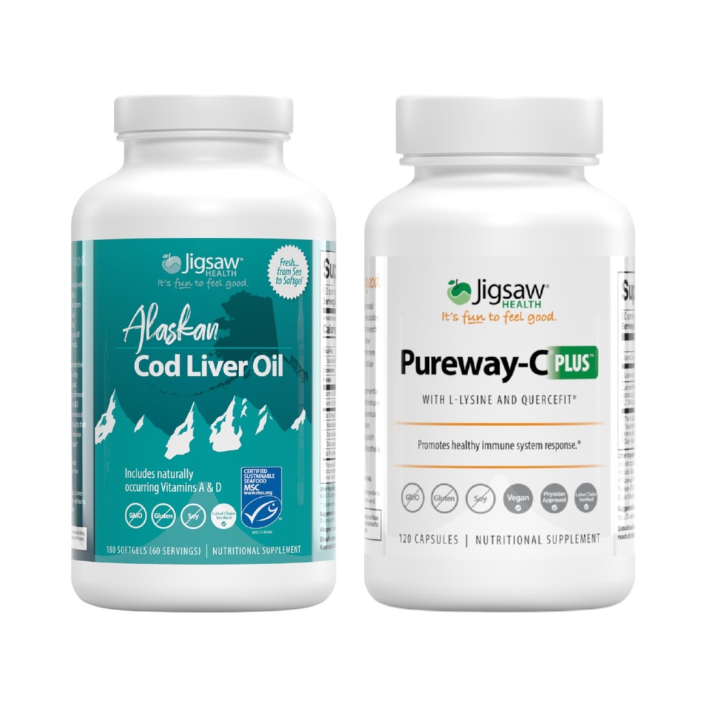 Jigsaw Health Bundle | Alaskan Cod Liver Oil, 180 Softgels, and Pureway-C Plus, 120 Capsules